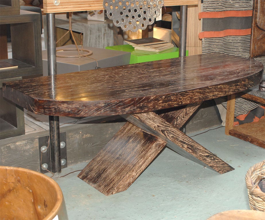 Curved Front X Base Teak Console Table