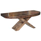 Curved Front X Base Teak Console Table