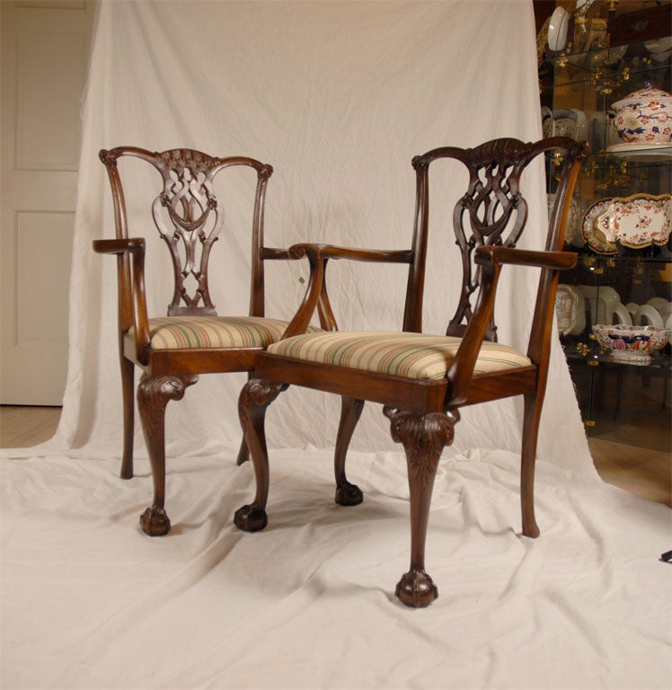PAIR of Chippendale Arm Chairs, c. 1870