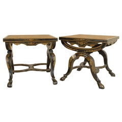 A Pair of English Paint, Gilt, & Cane 19th Century Stools