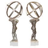 Pair of English Bronze and White Marble Atlas Figures