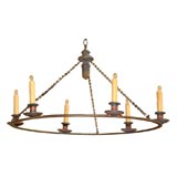 Antique Wrought Iron and Parcel Gilt Iron Chandelier