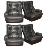 Set of 4 Black Leather Armchairs by Airborne International
