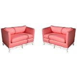 Antique Fabulous Pair of Pink and Chalk White Loveseats