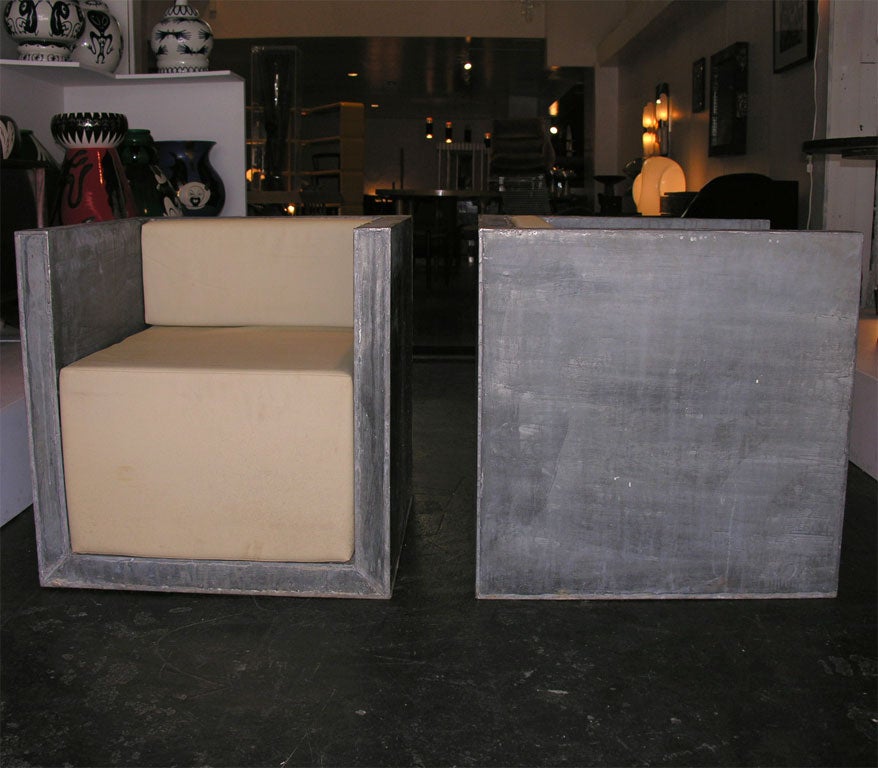 Pair of Architectural Zinc Cube Chairs