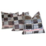 1930'S THICK RAG RUG PILLOWS WITH LINEN BACKING