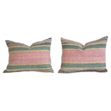 PAIR OF 1930'S RAG RUG PILLOWS WITH LINEN BACKING