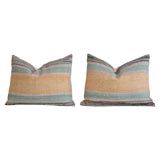 1930'S PASTEL RAG RUG PILLOWS WITH LINEN BACKING (2)