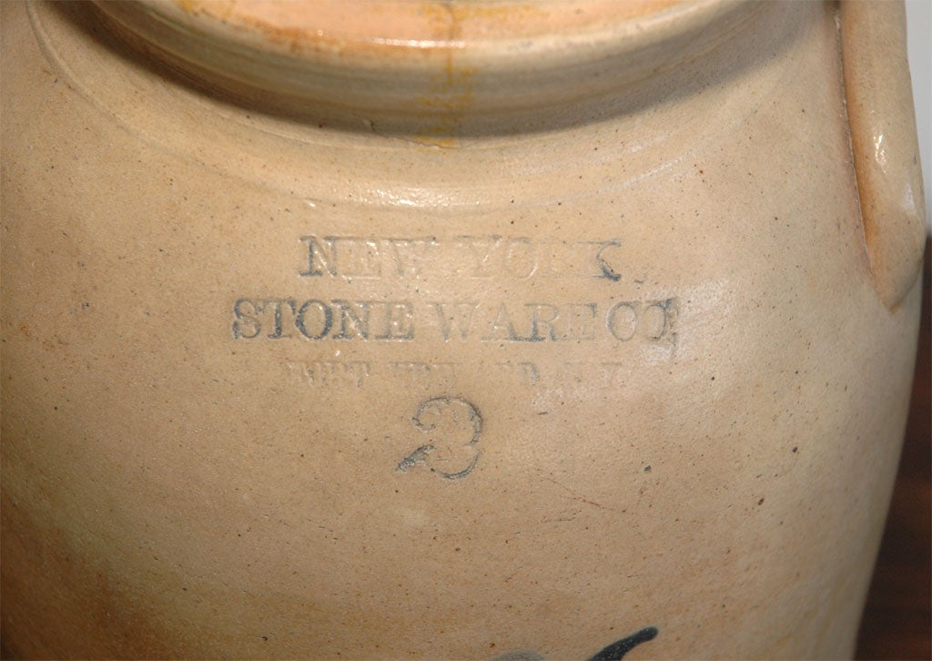 Pottery 19THC ORIGINAL BLUE DECORATED CROCK WITH HANDLES