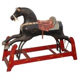 19THC FOLKY ORIGINAL PAINTED   OVERSIZE ROCKING HORSE
