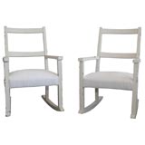 Vintage MATCHING PAIR OF ORIGINAL WHITE PAINTED CHILDS ROCKING CHAIRS
