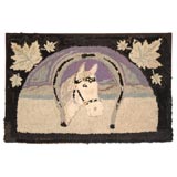 Vintage 1930'S HAND HOOKED AND MOUNTED RUG PICTORIAL HORSE SHOE RUG