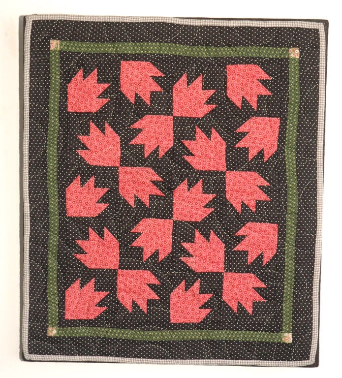 CONTEMPORARY  RED AND BLACK DOLL QUILT GREAT FABRICS, MINT CONDITION