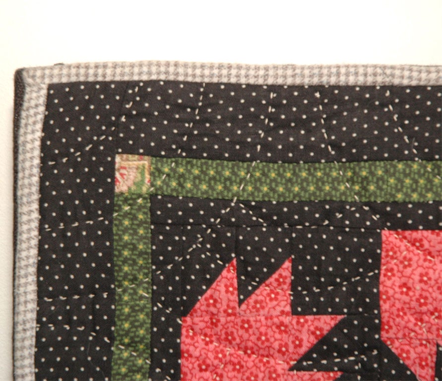 Contemporary CONTEMPORARY  GEOMETRIC  DOLL QUILT MADE FROM 19THC FABRIC