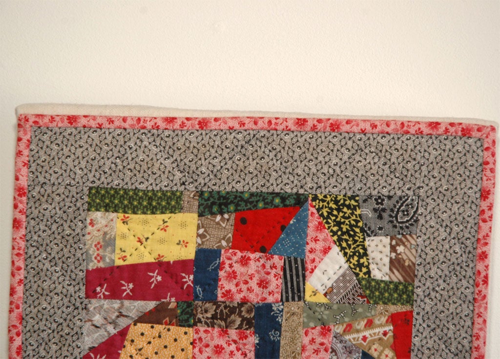 American CONTEMPORARY    SMALL  CRAZY DOLL QUILT MOUNTED
