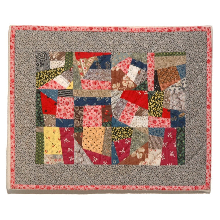 CONTEMPORARY    SMALL  CRAZY DOLL QUILT MOUNTED