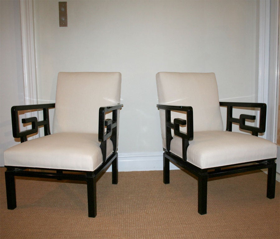American Pair of Aisan Style Black Laquered Armchairs