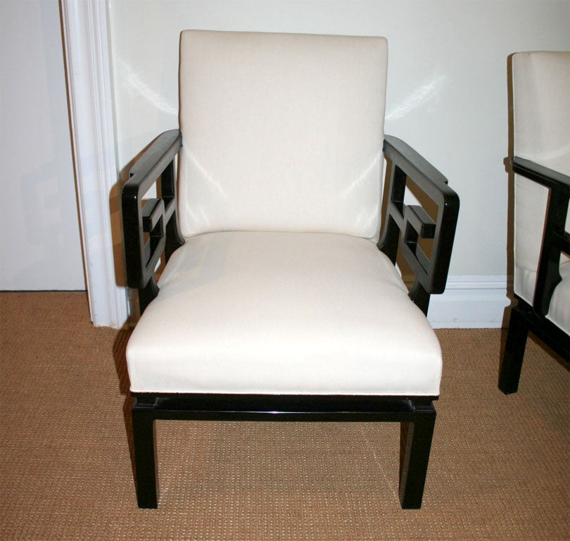 Mid-20th Century Pair of Aisan Style Black Laquered Armchairs
