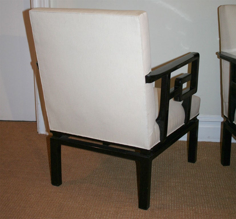 Pair of Aisan Style Black Laquered Armchairs 3
