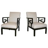 Pair of Aisan Style Black Laquered Armchairs