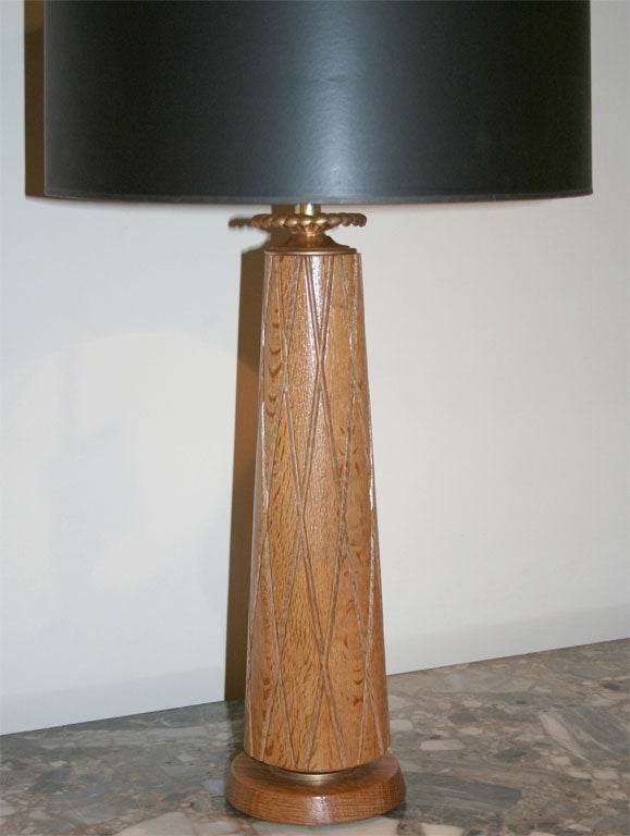 French 1940's Oak Harlequin Lamp For Sale