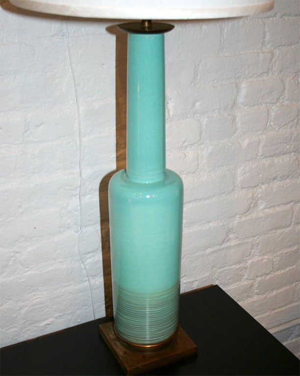 20th Century Pair of ceramic Stiffel table lamps in a vivid turquoise blue