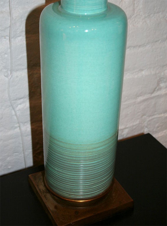 Pair of ceramic Stiffel table lamps in a vivid turquoise blue 1