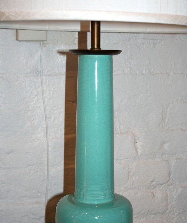 Pair of ceramic Stiffel table lamps in a vivid turquoise blue 2