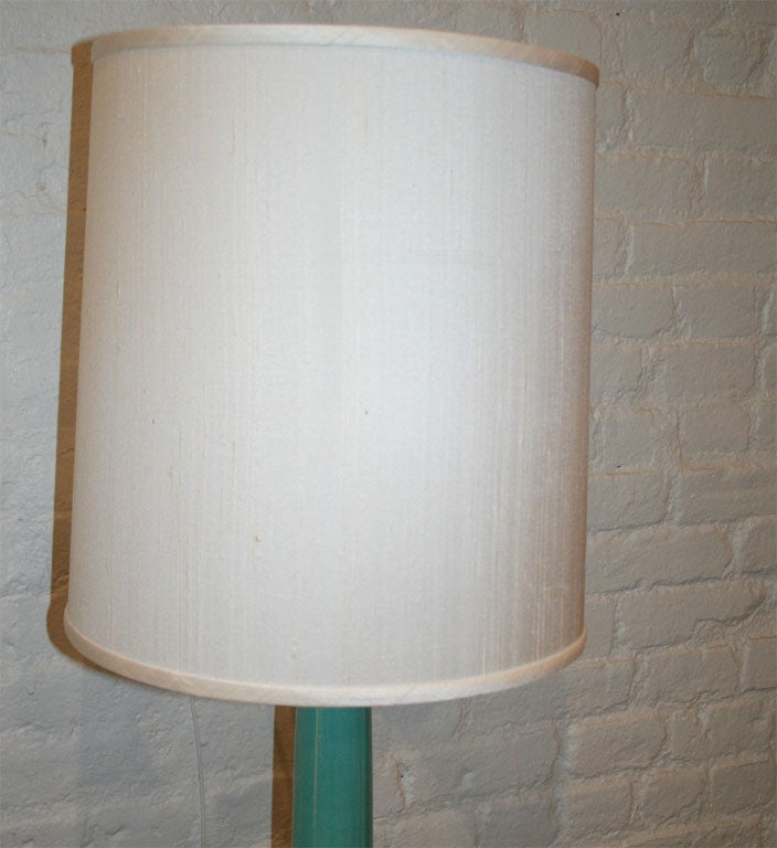 Pair of ceramic Stiffel table lamps in a vivid turquoise blue 3