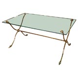 1940's French Brass Table with Glass Top