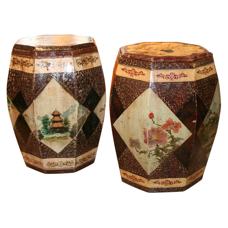 Pair of 19th Century Painted Chinese Rice Boxes