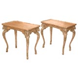 Pair LXV Style Carved Silver Giltwood Side Tables