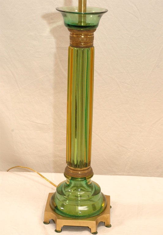 American Marbro Green Glass & Brass Lamp (GMD#1117)