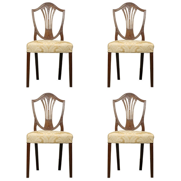SET of 4 Graceful Hepplewhite "Shield-back" Chairs, c. 1870 For Sale