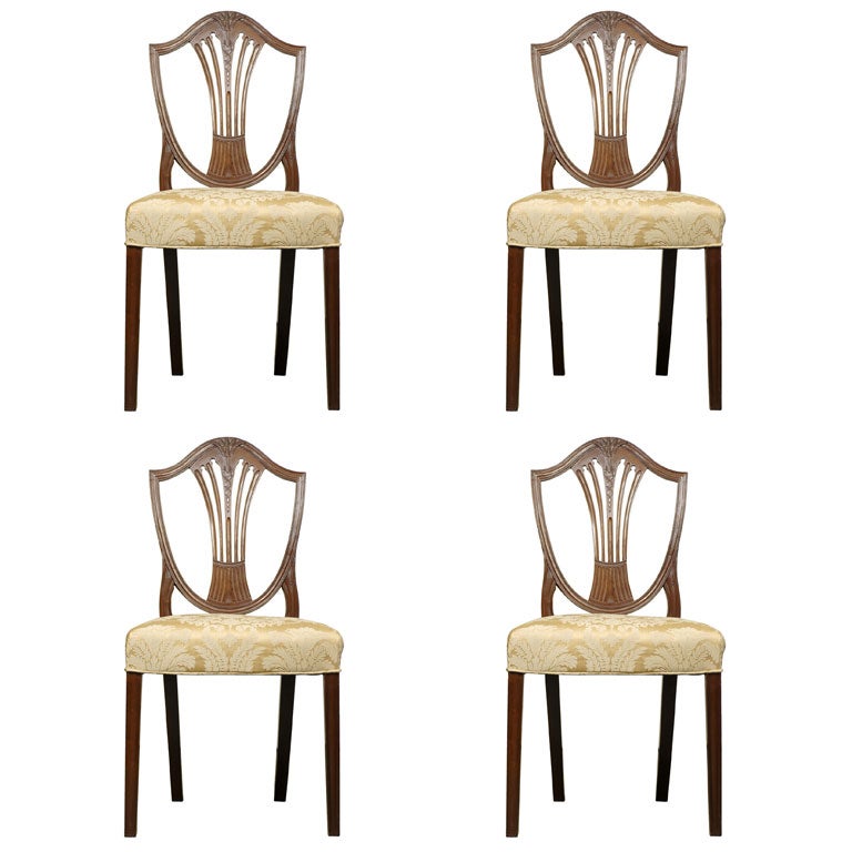 SET of 4 Graceful Hepplewhite "Shield-back" Chairs, c. 1870 For Sale