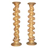 PAIR OF BAROQUE GILT WOOD COLUMNS