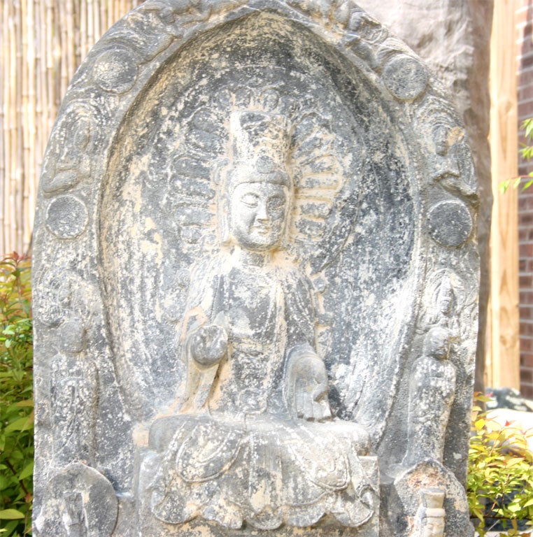 Chinese Double Sided Carved Limestone Stele