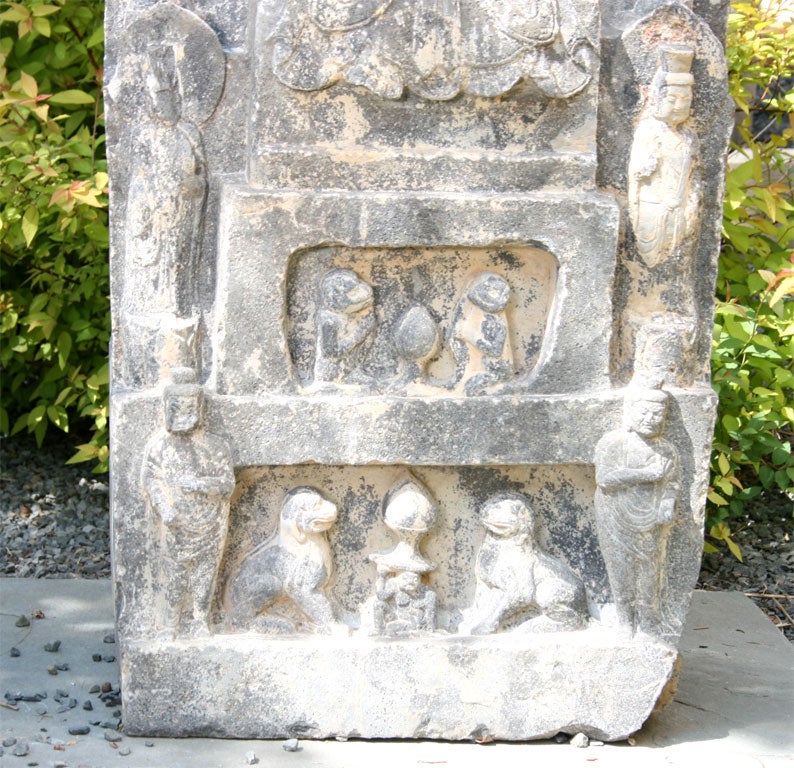 20th Century Double Sided Carved Limestone Stele