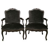 Pair of Black on Black Carved Arm Chairs