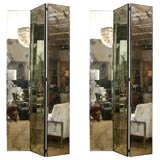 Pair of Three Paneled Smoked Mirrored Screens