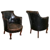 Pair of English Small-Scale Leather Bergeres