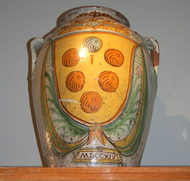 19th Century Italian Majolica Olive Oil Storage Jar