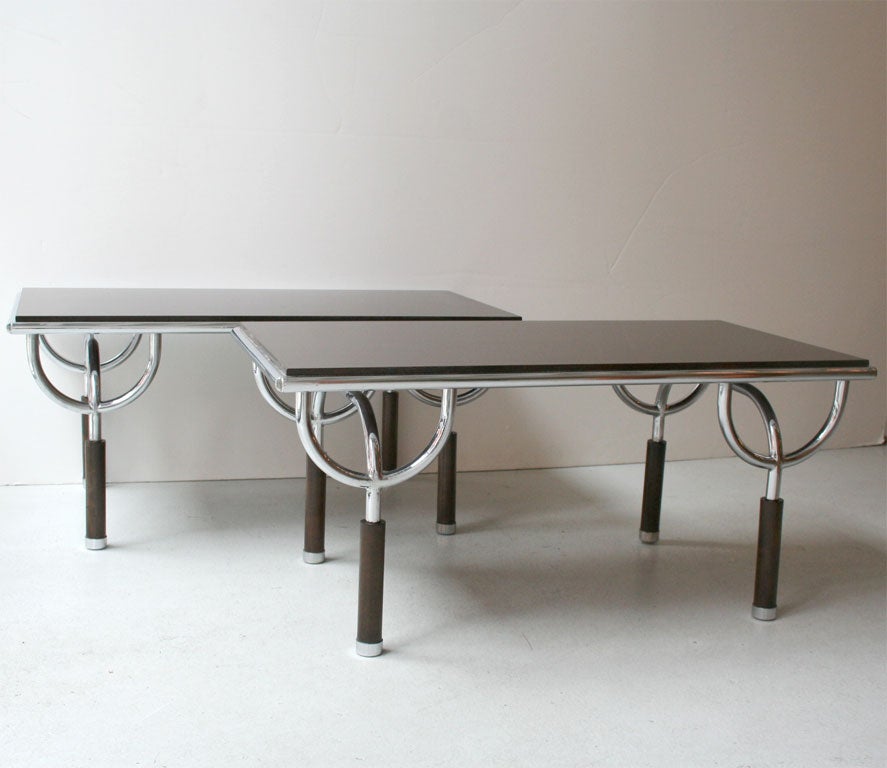 Pair of Italian coffee tables in rosewood and chrome by Gabetti & Isola, produced by Arbo, Turin, c. 1970.<br />
3 pairs available.