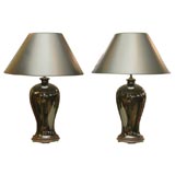 Pair of Gloss Black Pottery Lamps