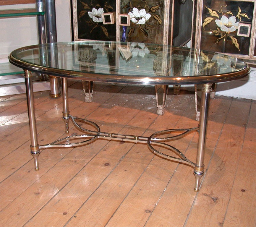 Nickel and Brass Oval Coffee Table