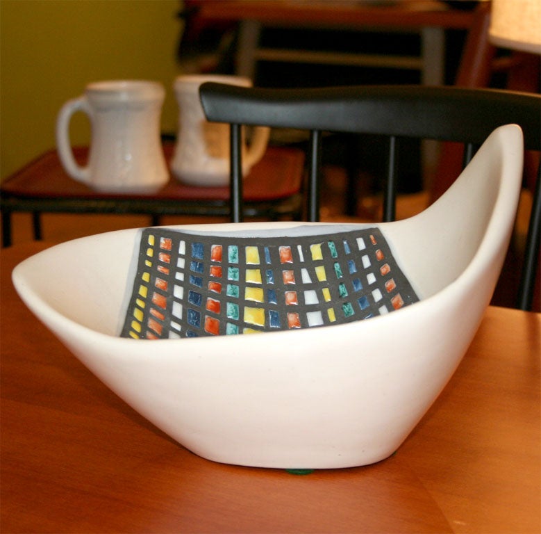 Signed bowl by Roger Capron with colorful Pavé design (in Blue, Red, Yellow).