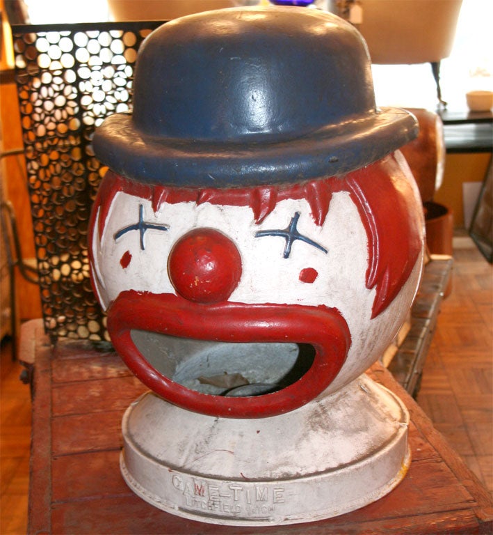 Painted iron bean bag toss clown head