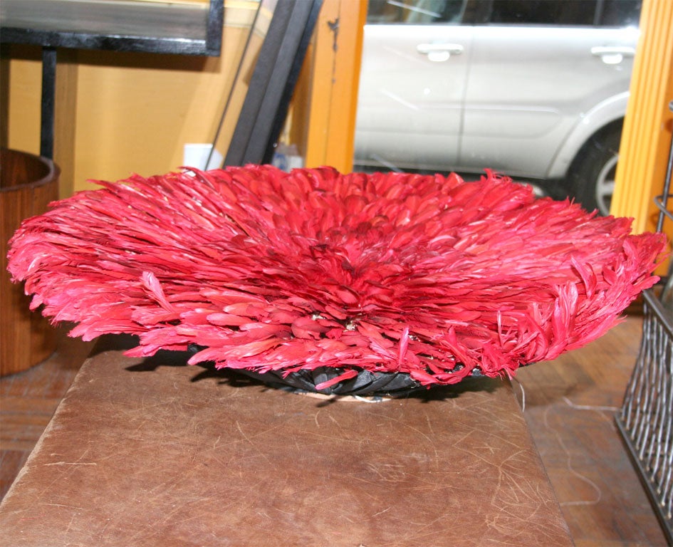 Mid-20th Century Cameroon Feathered Hat (Red)