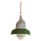 Pair Green metal hanging lamps by  R  &  S  CO