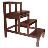 Vintage Dark Brown Mahogany Library Steps with Leather Top